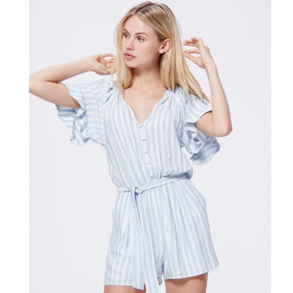 PAIGE Ice Blue Harmony Shorts Romper - Picture 1 of 6